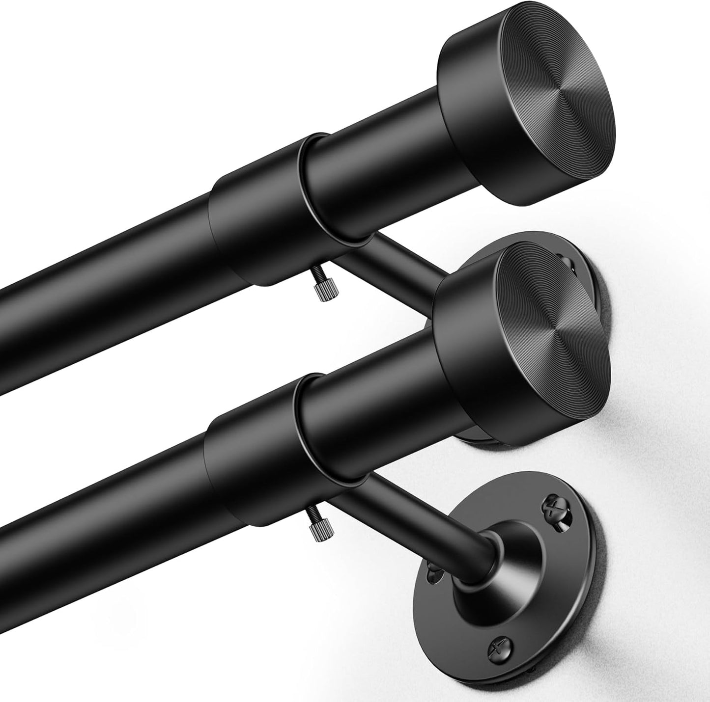 YaFex Heavy Duty Curtain Rods - Adjustable 32-150 Inch, Black Finish with Aluminium Finials | Easy Installation