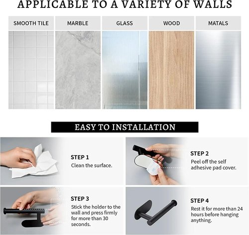 Toilet Paper Holder Self Adhesive, Premium Thicken Stainless Steel Rustproof Adhesive Toilet Roll Holder no Drilling for Bathroom, Kitchen, Washroom Black