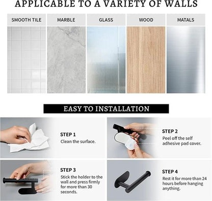 Toilet Paper Holder Self Adhesive, Premium Thicken Stainless Steel Rustproof Adhesive Toilet Roll Holder no Drilling for Bathroom, Kitchen, Washroom Black