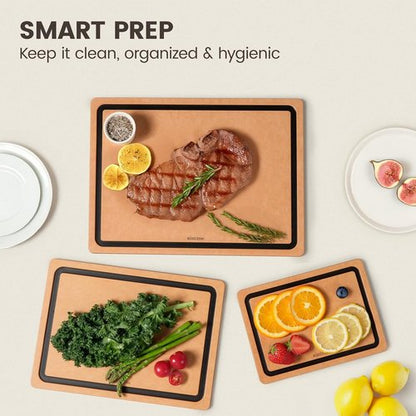 Kikcoin Wood Cutting Board Set of 3 - Dishwasher Safe Non-Slip Chopping Boards with Juice Groove