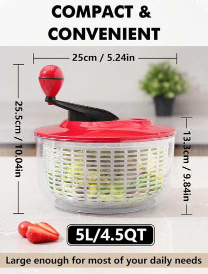 Salad Spinner - Skiennix 5L Capacity Lettuce Spinner | Easy to Clean, BPA-Free, Ideal for Vegetables & Fruits