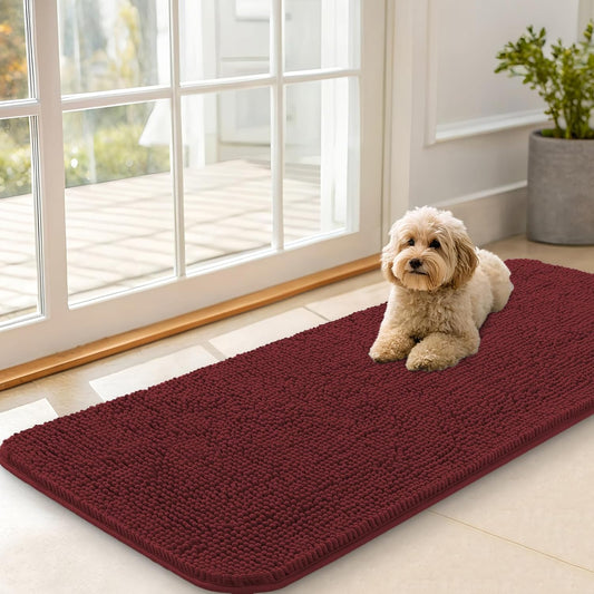 OLANLY Dog Door Mat - Absorbent Non-Slip Mud Mat for Indoor Entryway | Quick Dry Chenille, 47x20, Caramel Russet