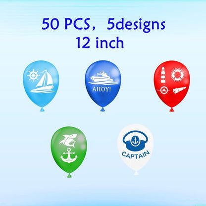 CupaPlay 50PCS Nautical Latex Balloons - Perfect for Coastal Beach & Birthday Party Decor