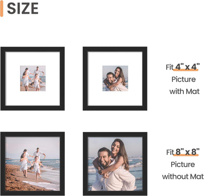 Upsimples 8x8 Picture Frame - Versatile Display for 4x4 or 8x8 Photos | Stylish Black Wall Hanging Frame