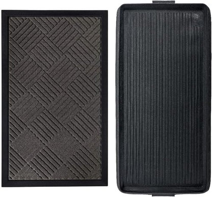 GORILLA GRIP WeatherMax Door Mat - Durable Gray Design & Shoe Tray Bundle - 17x29 & 24x16 Sizes