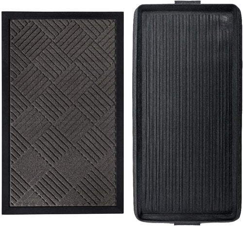 GORILLA GRIP WeatherMax Door Mat - Durable Gray Design & Shoe Tray Bundle - 17x29 & 24x16 Sizes