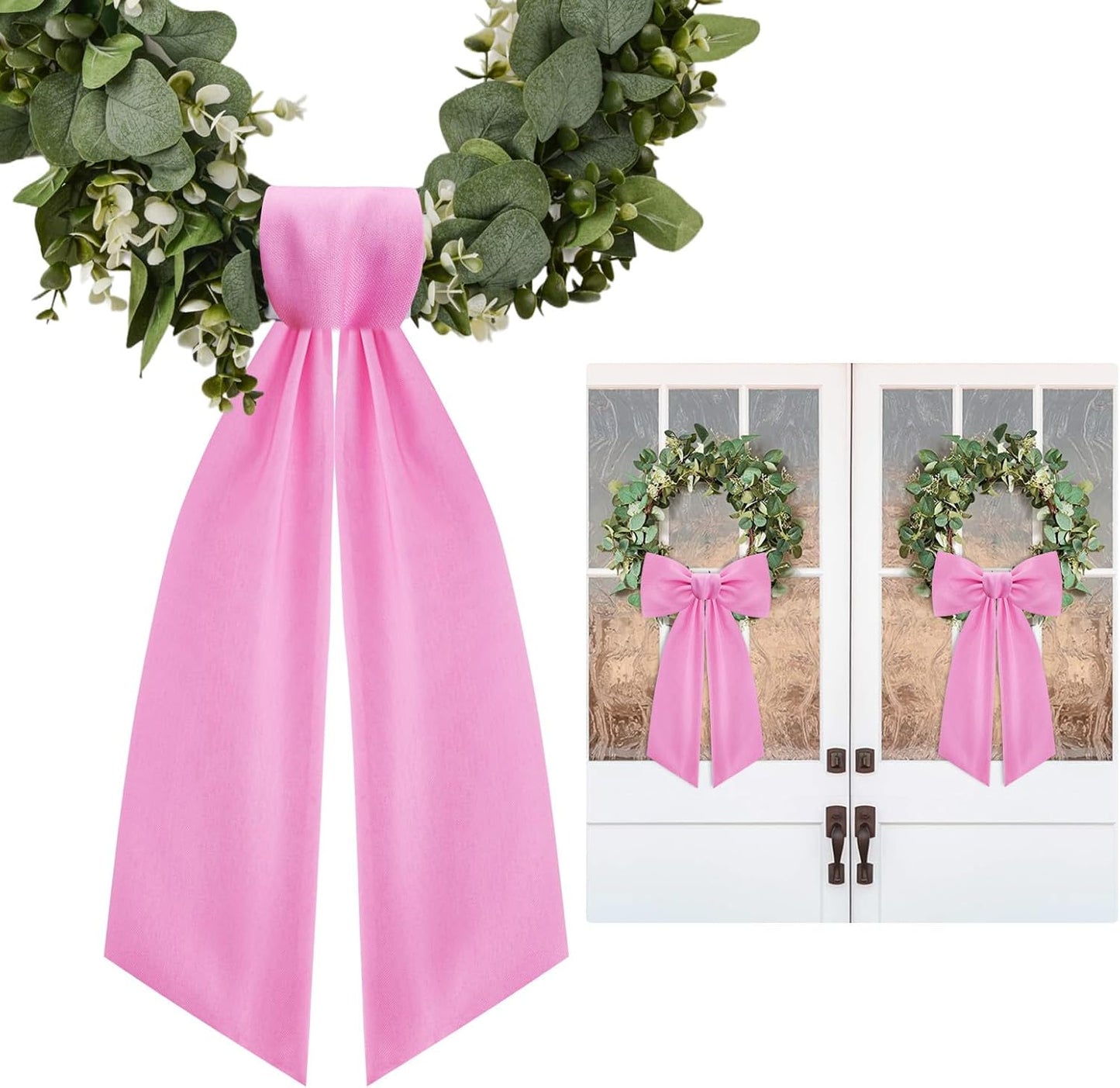 Skiennix Pink Wreath Sash - Elegant Linen Ribbon Bow for Front Door & Porch Decor | 2 Pcs