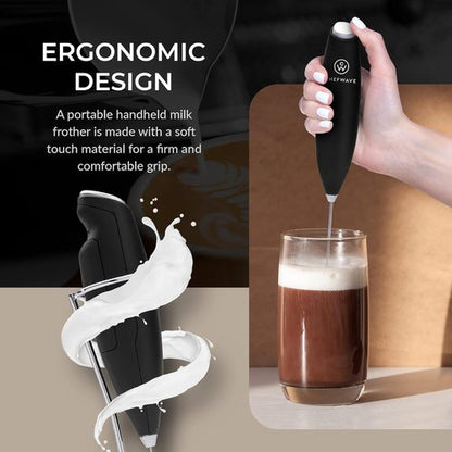 Chefwave | Powerful electric milk frother with stand | Milk frother handheld drink mixer and matcha whisk| BATTERIES INCLUDED! drink mixer handheld | Hand frother, electric stirrer coffee mixer wand