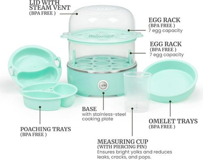 Elite Gourmet Easy Egg Cooker - Stainless Steel, Two-Tiered, 14-Egg Capacity, Auto Shut-Off | Mint