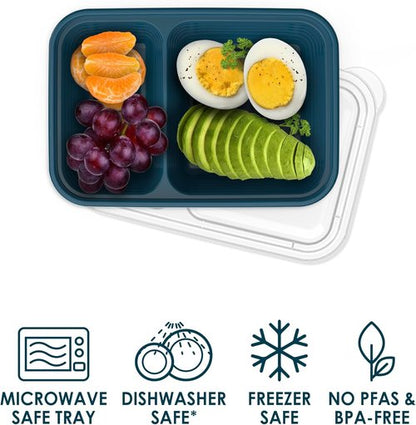 Bentgo Prep - 2-Compartment Snack Containers | Reusable, Microwaveable, BPA-Free - 10 Deep Teal Trays & Lids
