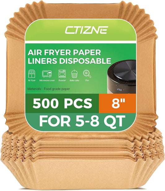 Air Fryer Liners - 500 Pcs Non-Stick 8-Inch Square Parchment Paper for Air Fryers & Ovens