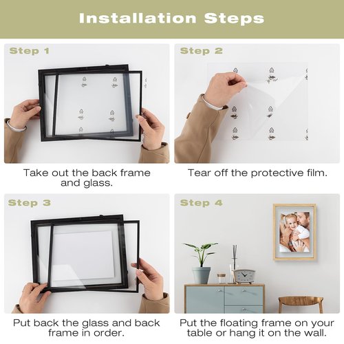 12x16 Floating Picture Frame - Solid Wood Frame for Pressed Flower - Real Glass of Front - Use as 8.5x11 or 11x14 Picture Frame - for Wall Mount Display (Natural Wood, 1 Pack)