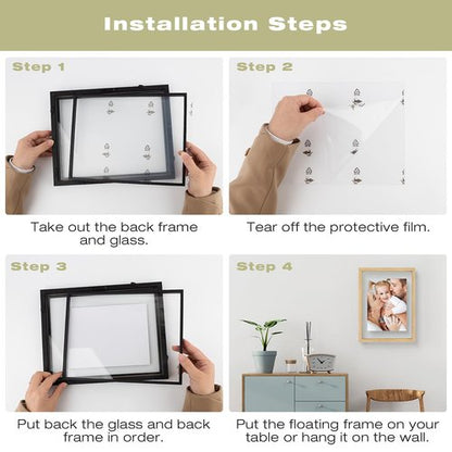 12x16 Floating Picture Frame - Solid Wood Frame for Pressed Flower - Real Glass of Front - Use as 8.5x11 or 11x14 Picture Frame - for Wall Mount Display (Natural Wood, 1 Pack)