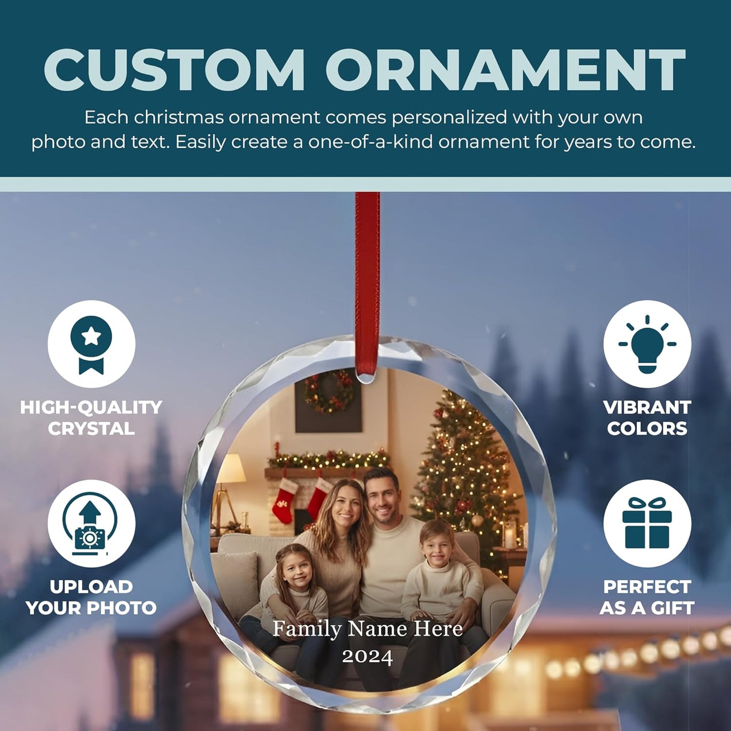 Regine Switzerland Personalized Christmas Ornament - Custom Crystal Photo Keepsake with Text
