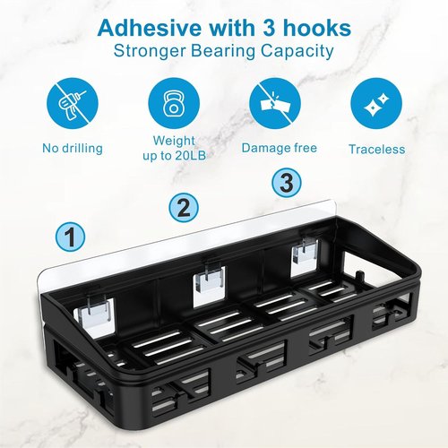 ELLO&ALLO Shower Caddy - Rustproof Stainless Steel Adhesive Shelves | Large Capacity, No Drilling, 2 Pack