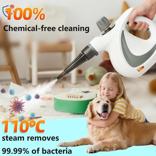 Handheld Pressurized Steam Cleaner with 12 pcs Accessories, Portable Steamer for Cleaning, Steam Cleaner for Home Use, Steamer for Cleaning Car, Furniture, Floor, Upholstery, Grout and Tile, Deep Gray