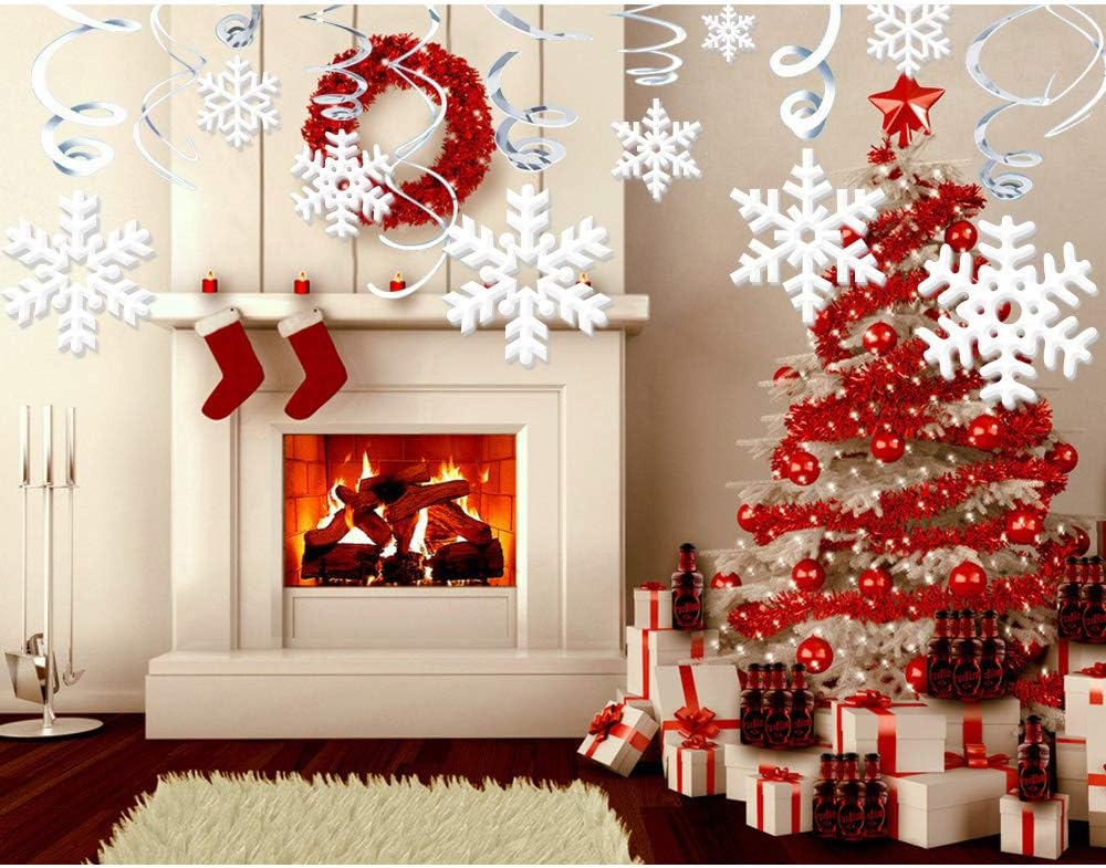 Omgouue Christmas Snowflake Hanging Swirl Decorations - 42Ct Frozen Winter Wonderland Party Supplies