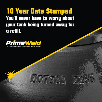 PrimeWeld 100% Argon Gas Welding Tank Full 80CF | DOT 3AA | USA CGA 580 Valve | Best Gas for TIG Welding Applications | Cylinders Full & Ready to Use