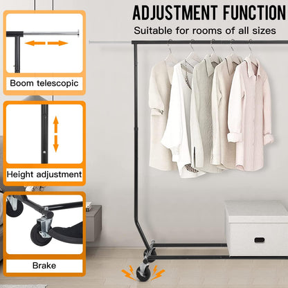 PayLessHere Heavy Duty Clothing Rack - Commercial Garment Rack with Wheels, Extensible, 135 lbs Capacity, Black