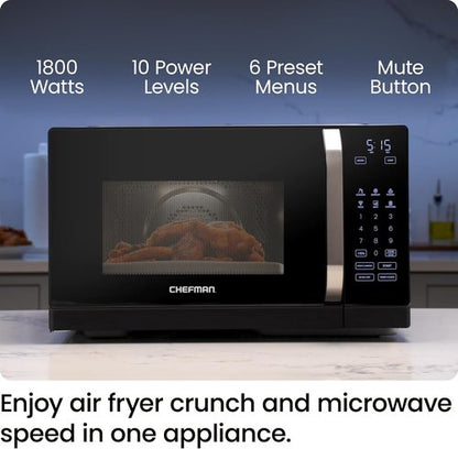 Chefman MicroCrisp Microwave Oven - 2-in-1 Convection & Crisper with Touchscreen, 1800W, 0.8 Cu. Ft. - Black