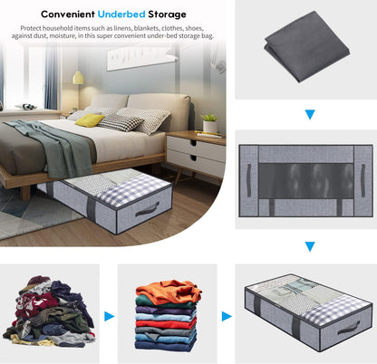 Onlyeasy Foldable Underbed Storage Bags - Breathable Organizer for Blankets & Clothes, 39.4x19.7x5.9 in, Linen-like Grey
