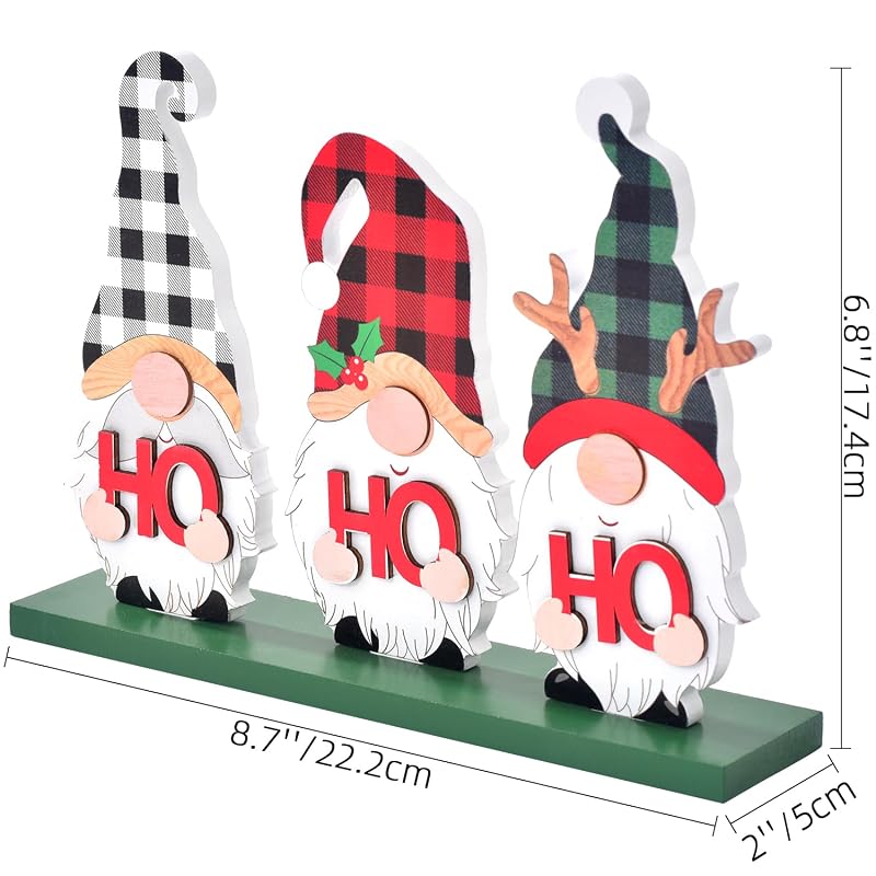 HoHoHo Rustic Wood Gnome Christmas Sign - Tabletop Holiday Decor (Variation: HOHOHO)
