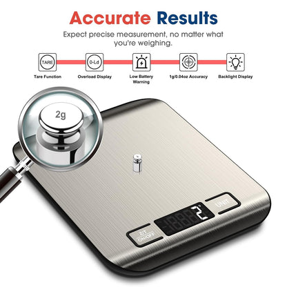 Mik-Nana Digital Kitchen Scale - 22lb Capacity for Accurate Weight in Grams & Ounces | Easy Clean Stainless Steel
