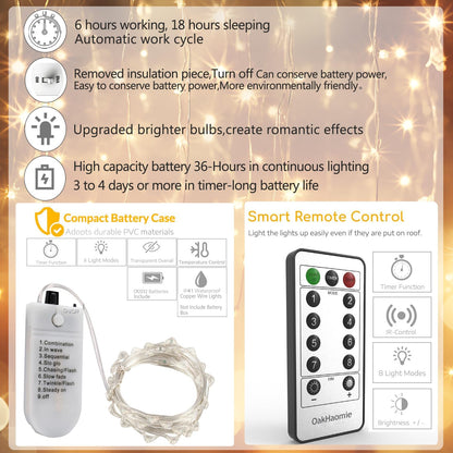Skiennix 6 Pack Fairy Lights - Battery Operated Twinkle Lights with Timer | 20 LED Warm White, 6.5ft Silver Wire for Weddings & Parties