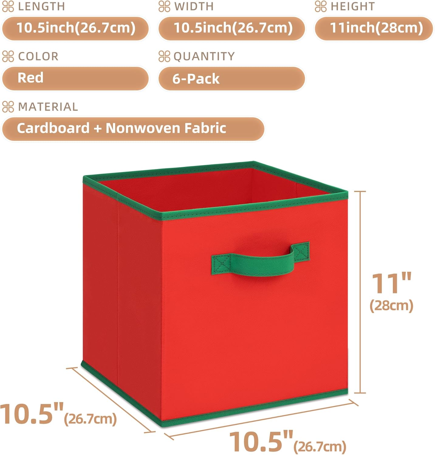 Storage Maniac Storage Cubes - 11-Inch Durable 6-Pack Fabric Bins for Closet & Toy Organization | Red