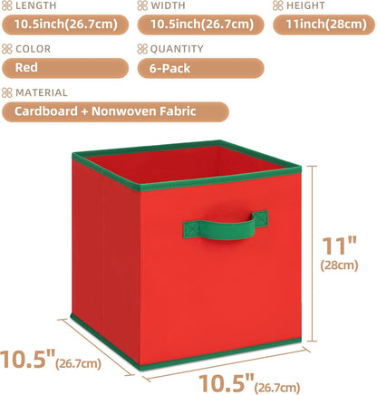 Storage Maniac Storage Cubes - 11-Inch Durable 6-Pack Fabric Bins for Closet & Toy Organization | Red