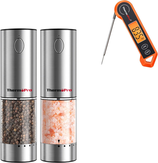 ThermoPro TP19H Digital Meat Thermometer - Ambidextrous Backlit Display | Rechargeable Salt & Pepper Grinder Set