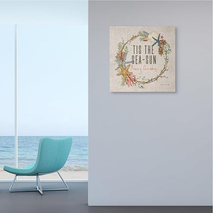 Nautical Christmas Wreath - 24 x 24 Inch Canvas Wall Art (Unframed, Wrapped Canvas)