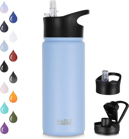 HASLE OUTFITTERS Insulated Water Bottle - 16 oz Double Wall Stainless Steel | Leak Proof, Light Blue
