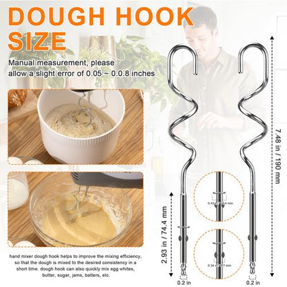 Hand Mixer Beaters Replacement for Cuisinart CHM Series, Stainless Steel Beater, Whisk, Dough Hook, Blending Rod Attachments Parts for HM-90S HM-50 HM-70 CHM-3 CHM-7PK 9 7 5 3 Mixers Blender - 6 PCS