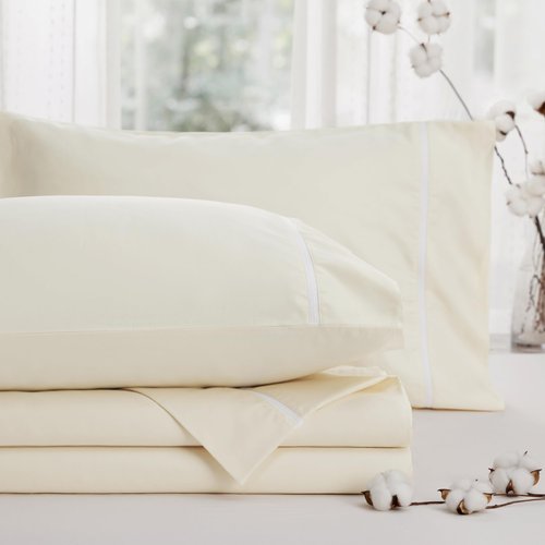 Bedsure 100% Cotton Sheets King Size Set - 500 Thread Count Cotton Sateen Bedsheets, Luxury Hotel Quality, Soft & Breathable Bedsheets, 16" Deep Pocket, 4-Piece, Include King Flat Sheet Ivory