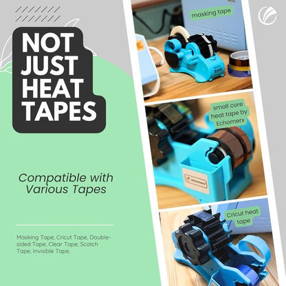 Echomerx Original Tape Dispenser - Multi-Roll Heat Resistant for Cricut & Thermal Press | Blue, 1" & 3" Core