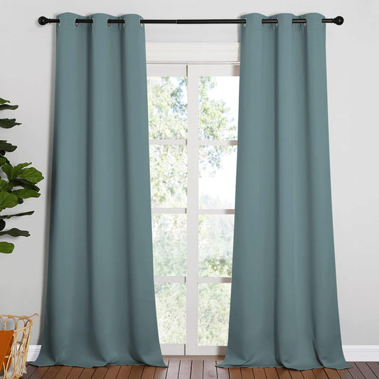 NICETOWN Modern Blackout Curtains - Noise Reducing & Thermal Insulated Drapes | Greyish Blue, 2 Panels (W42 x L95-Inch)