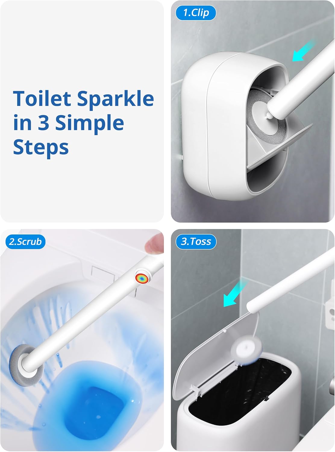 Skiennix Disposable Toilet Cleaner Wand Set - Wall Mounted Brush Kit with 12 Refill Heads | Hygienic Bathroom System