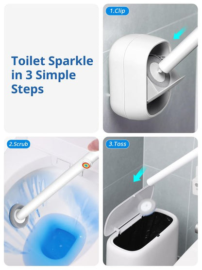 Disposable Toilet Cleaner Wand and Holder Set, Wall Mounted Toilet Bowl Brush Kit with 12 Refill Heads, Hygienic Toilet Cleaning System for Bathroom and RV