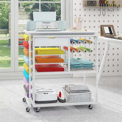 PUNCIA Heat Press Stand - 360° Rotating Craft Cart Table for Cricut | Vinyl Roll Holder & Storage Solution