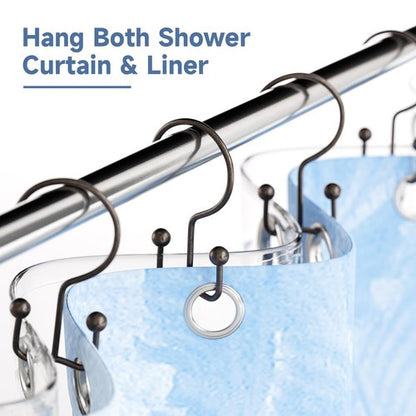 Titanker Shower Curtain Hooks Bronze, Minimalist Simple Double Glide Shower Curtain Rings, Rust Proof Metal Shower Hooks Rings for Bathroom Shower Rods Curtains, Set of 12 Hooks