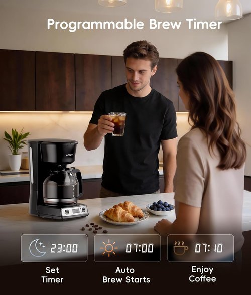 Brezzano DuoSet 12-Cup Drip Coffee Maker - Programmable with Electric Grinder & Washable Filter