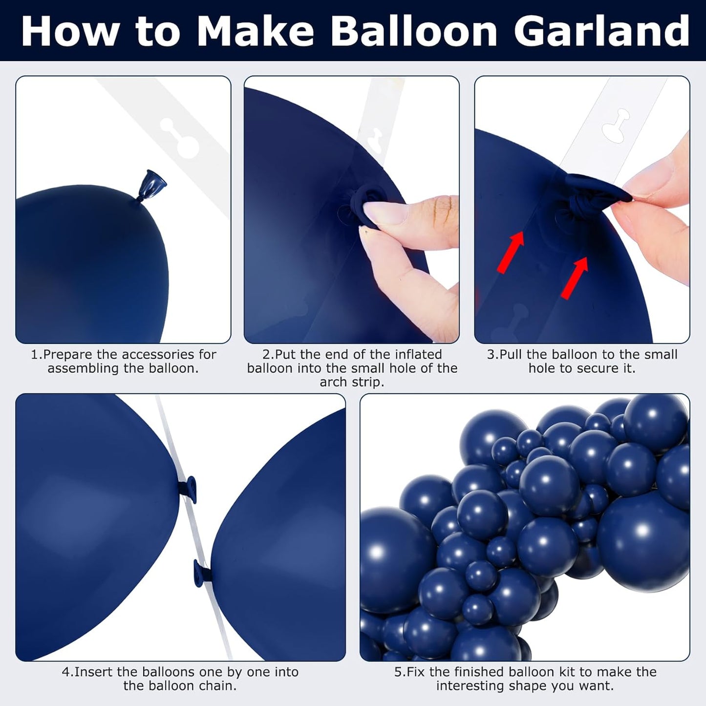 Amandir Navy Blue Balloon Arch Garland Kit - 153 Pcs in Various Sizes for Graduation, Wedding & Party Decor