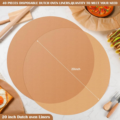 Teenyyou 40 Pcs Round Parchment Paper Liners - 20 Inch Disposable Baking Sheets for Dutch Ovens, Air Fryers & BBQ