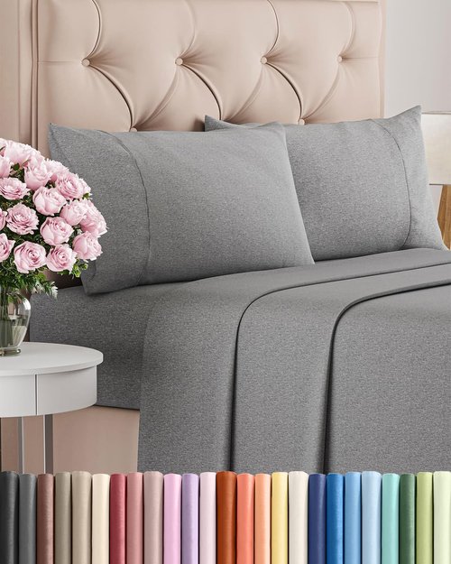 Cal King Size 4 Piece Sheet Set - Comfy Breathable & Cooling Bed Sheets Set - Hotel Luxury Bedding for Women, Men, Kids, Teens, Boys & Girls - Deep Pockets and Wrinkle Free - Grey (Heathered Sheets)