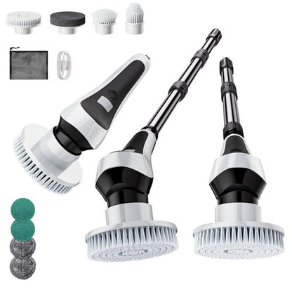 Electric Spin Scrubber,Cordless Cleaning Brush with Power Display Screen,IP68 Waterproof Shower Cleaning Brush with 8 Replaceable Brush Heads,Adjustable & Detachable Handle and 2 Adjustable Speeds