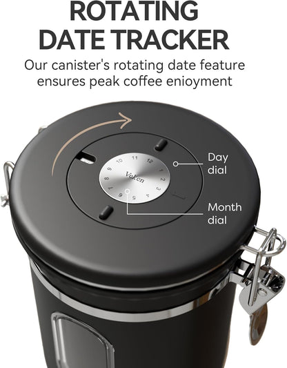 Veken French Press 34oz - Dark Pewter Coffee Maker with 16oz Black Canister for Fresh Brews
