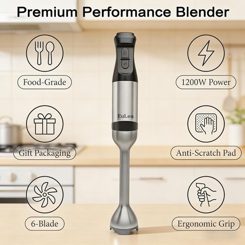 Immersion Hand Blender by 2026 - 1200W Power, 5-Speed Settings, Stainless Steel Blades | Gift Boxed for Soup & Mayonnaise