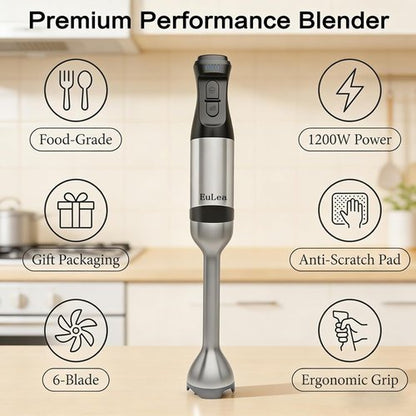 Immersion Hand Blender by 2026 - 1200W Power, 5-Speed Settings, Stainless Steel Blades | Gift Boxed for Soup & Mayonnaise