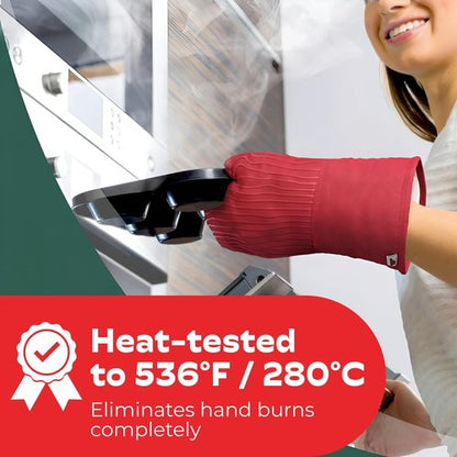 Big Red House - Silicone Oven Mitts - Heat Resistant to 536°F | Red Set of 2 - Professional Kitchen Gloves